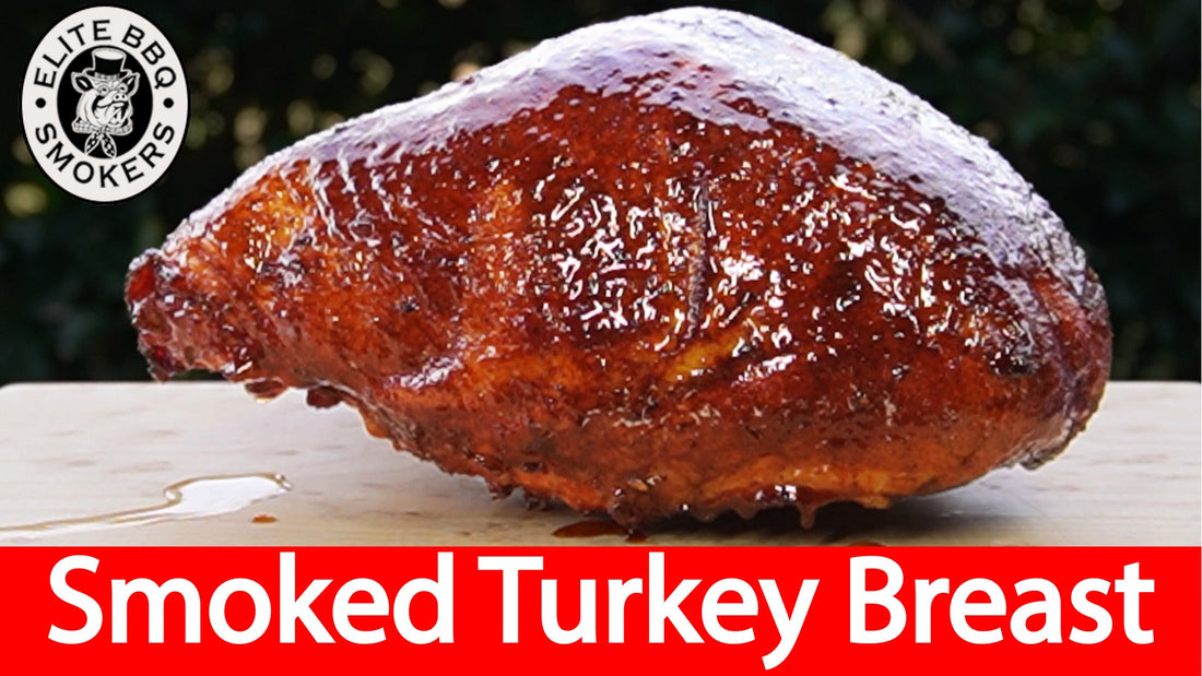 Smoked turkey breast glazed with BBQ sauce on a pellet smoker